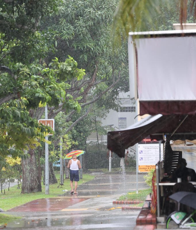 周六早上下起暴雨，新加坡多处地区受影响。